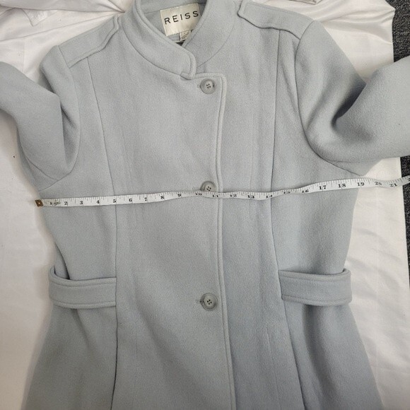 REISS light blue coat wool blend button up peacoat jacket Large - Picture 8 of 10